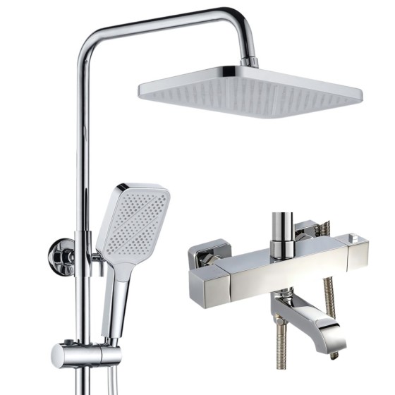 N012-NGN chrome thermostatic shower set ,and square rose ,and round pole ,pvc hose